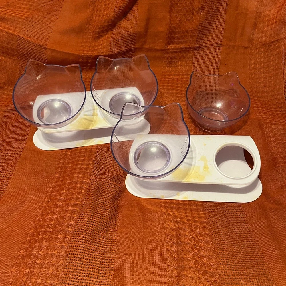 Cat Head Shaped Double Tilted Pet Bowls